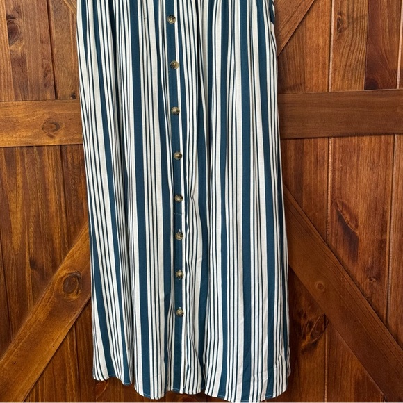 Torrid Maxi Rayon Slub Button Front Godet A-line Dress Strip Blue 00 - Picture 3 of 9